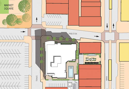 Site Plan of Proposed Hines Market Square Tower, Travis and Preston Streets, Downtown Houston