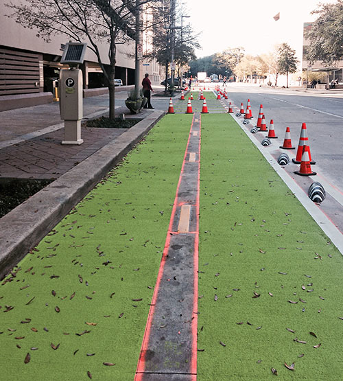 Construction of Lamar St. Bike Lane, Downtown Houston