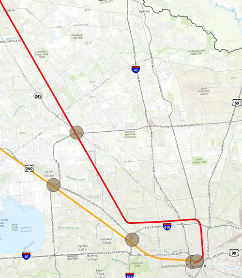 Possible Locations for Houston Bullet Train Stations, Texas