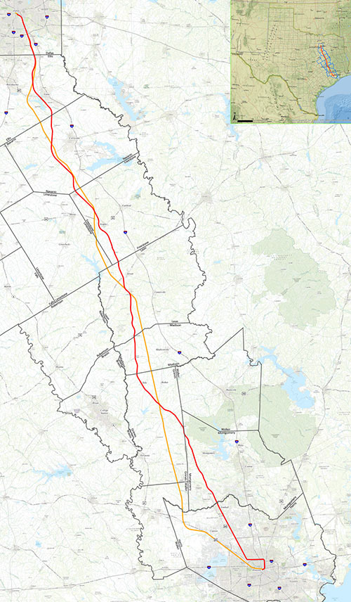 Texas Central Railway Preferred Routes Between Dallas and Houston