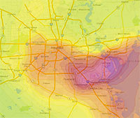 Map of Ozone Levels Over Houston, August 6, 2012