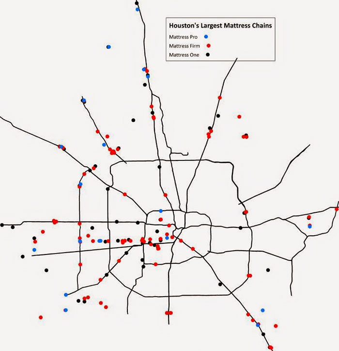 Map of Houston Mattress Chain Stores