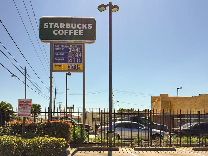 Sign for New Starbucks on Site of Former Village Mobil Gas Station, 8819 Katy Fwy., Hedwig Village, Texas