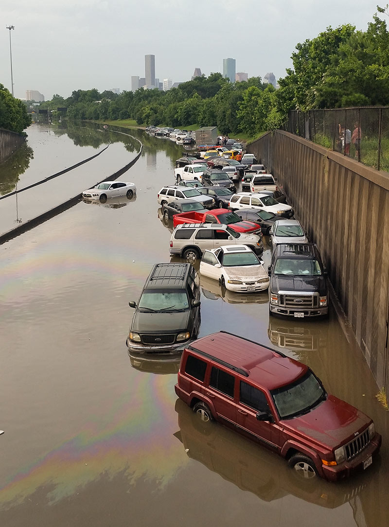 Flooded Cars on I-45 North at Patton St., Near Northside, Houston, May 26, 2015