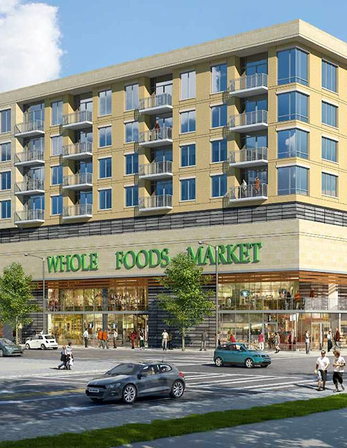 Rendering of Proposed Whole Foods Market in Pearl on Smith Apartments, 3100 Smith St. at Elgin, Midtown, Houston