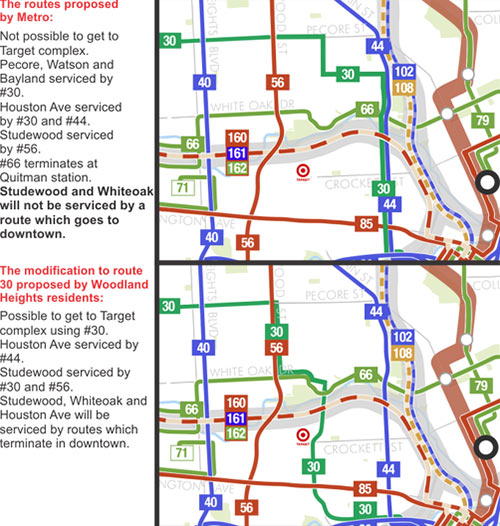 Proposed New Bus Alignments Around Woodland Heights, Houston