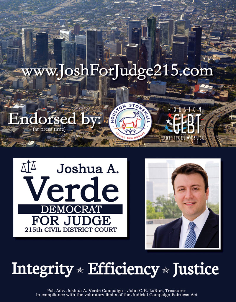 Ad for Josh Verde for Judge, 215th Civil District Court, Harris County, Texas