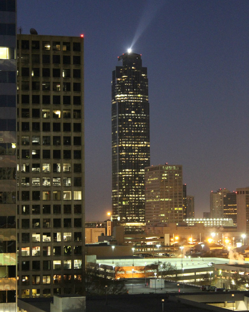 Aerial night view of the Houston Galleria area and Williams Tower.