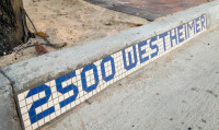 Blue tile sign at 2500 block of Westheimer Rd., Upper Kirby, Houston, 77098