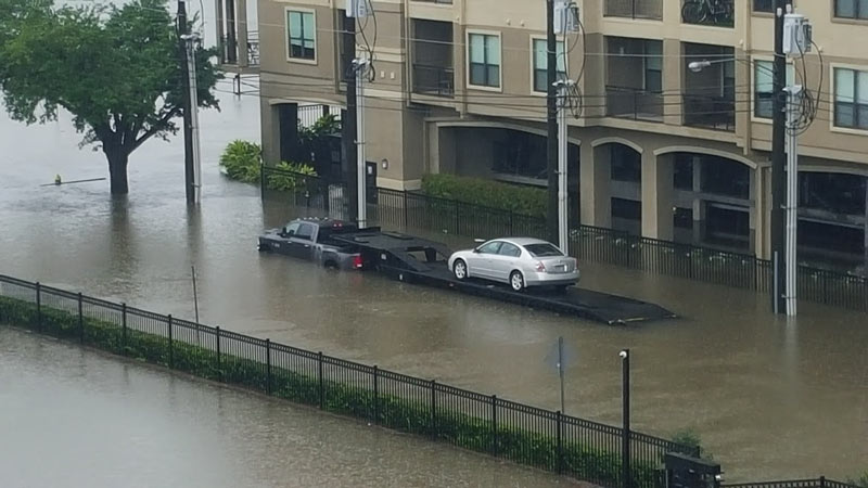 Flooding around The Halstead 4620 N Braeswood Blvd., Meyerland, Houston, 77096