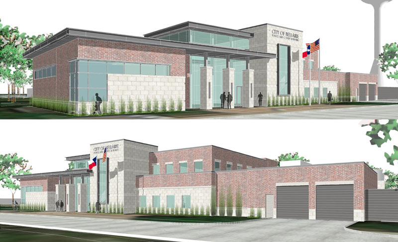 Police and Courts building rendering, Design Options for Bellaire Town Square Renovations, Bellaire, TX 77401
