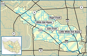 Harris County Flood Control District map of White Oak Bayou watershed