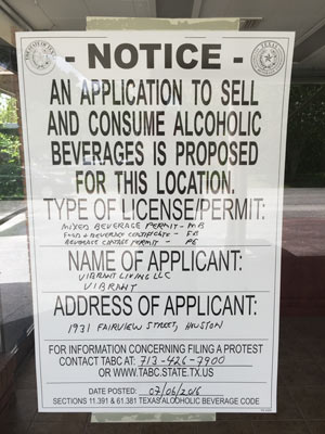 TABC Notice at 1931 Fairview, July 2016