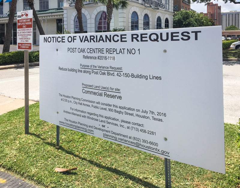 Post Oak Centre Variance Request Notice