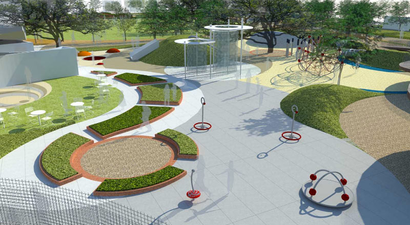Rendering of Levy Park, 3801 Eastside St. at Richmond Ave., Upper Kirby, Houston