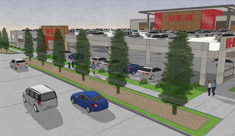 Proposed Heights H-E-B with 25 ft. building setback