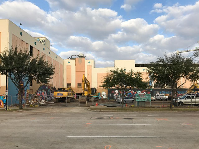 Demolition setup at 2850 Fannin St., Midtown, Houston, 77003
