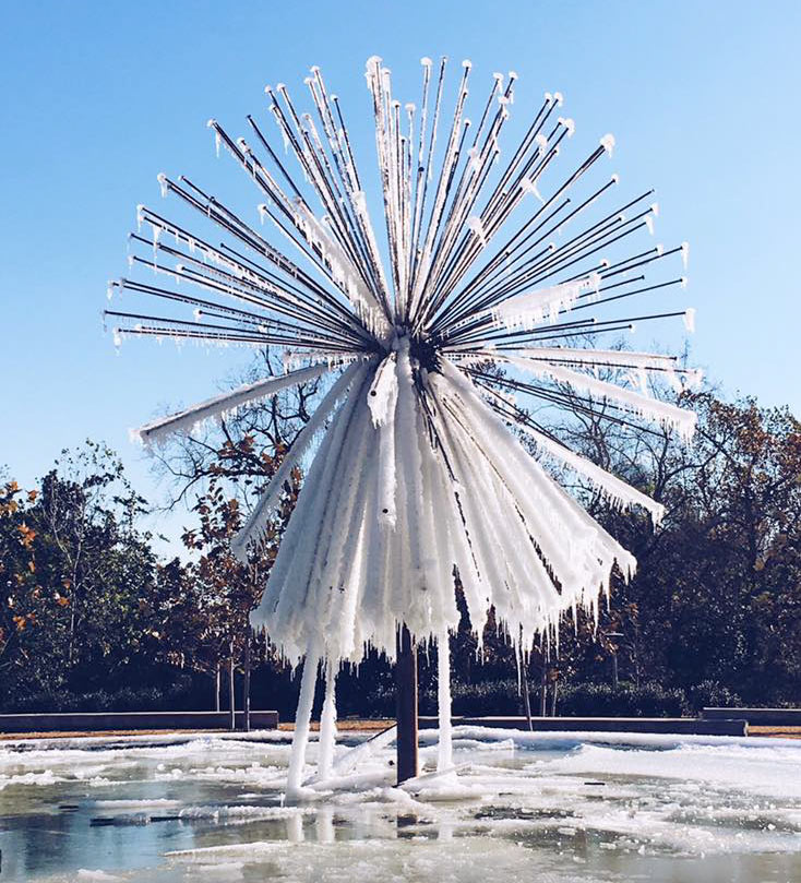 Frozen Gus S. Wortham Memorial Fountain, Buffalo Bayou Park, Houston