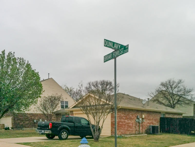 Summit Oaks neighborhood with Houston street names, Denton, TX, 76210