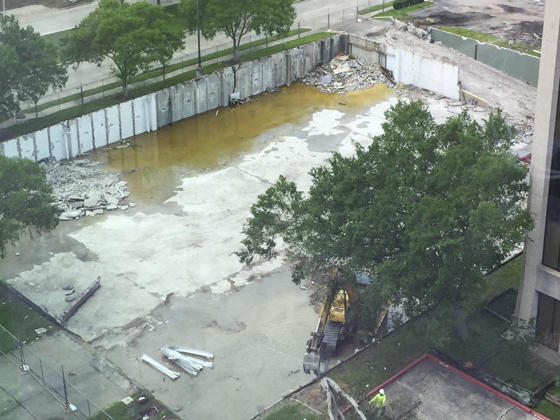 Water Main Strike during Demolition of Town & Country, 10565 Katy Fwy., CityCentre, Houston